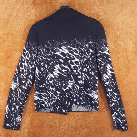 CHICOS Womens Sweater 0 Small Black Leopard Zip Up Moto Ombre Colorblock Knit - Picture 5 of 6